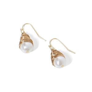 Pearl with Wire Wrapping Earrings - Gold
