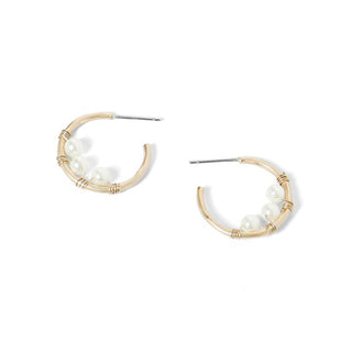 Small Gold Hoop with Pearls and Wire Wrapping Earrings - Final Sale - Gold