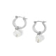 Small Silver Hoop with Pearl Dangle Earrings - Silver
