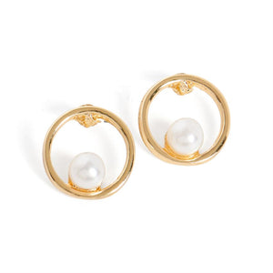 Gold Stud with Pearl Earrings - Gold