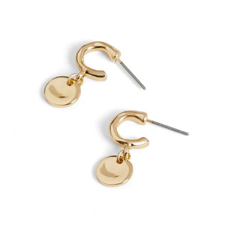 Small Hoop w/ Circle Dangle - Gold