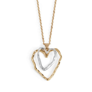 Mixed Metal Double Heart Necklace - Mixed