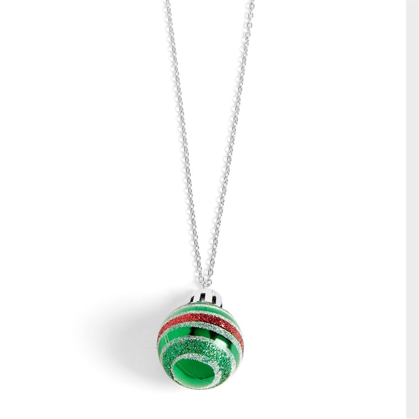 Christmas Bulb Necklace - Green Stripe - Silver