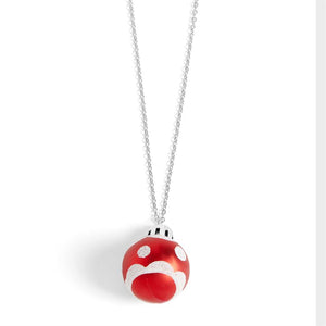 Christmas Bulb Necklace - Red Ornament - Silver