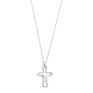 Silver Hollow Cross Necklace - Silver