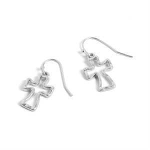 Silver Hollow Cross Earrings - Silver