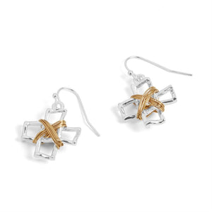 Wire Wrapped Cross Earrings - Mixed Metal