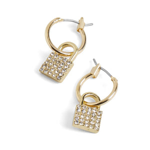 Gold Hoop Stone Lock Earrings - Gold